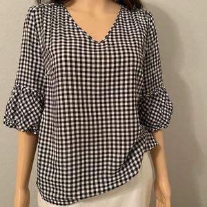 Chico’s Gingham Drama-Sleeve Top (Size 0)